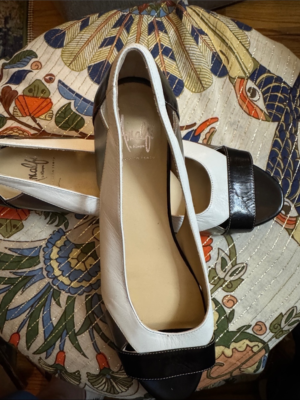 Amalfi by Rangoni Italian Two-Tone White and Black Leather Flats
